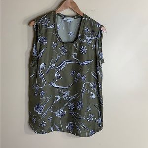 3.1 Phillip Liam green floral silk sleeveless top